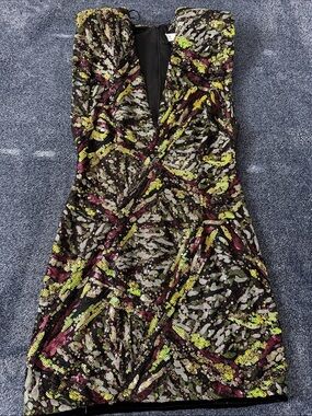 Zara Black Mini Dress with Multicolor Sequins (Yellow, Pink, Silver)